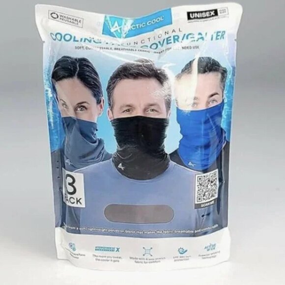 NWT - Arctic Cool Cooling Face Cover/Gaiter 3 Pack Grey, Black, And Blue - Picture 2 of 4